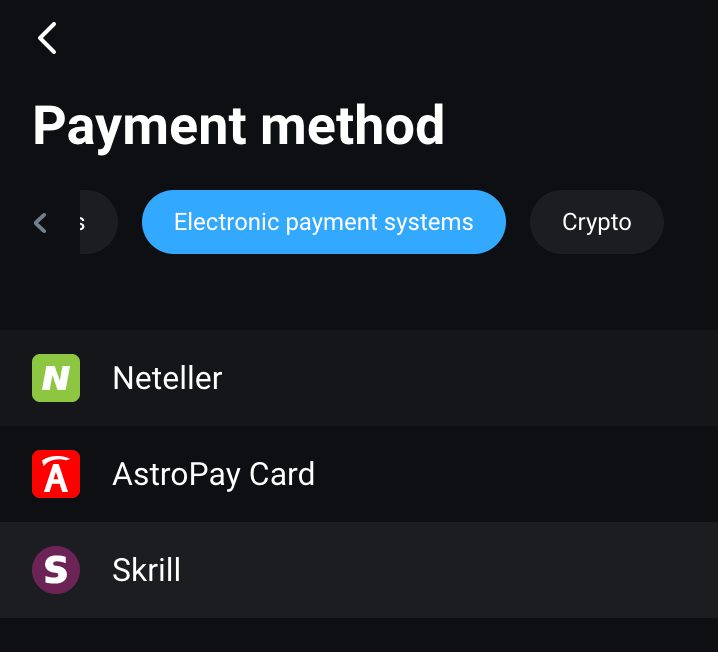 วิธีการฝากเงินของ Olymptrade: AstroPay, Perfect Money, Neteller, Skrill