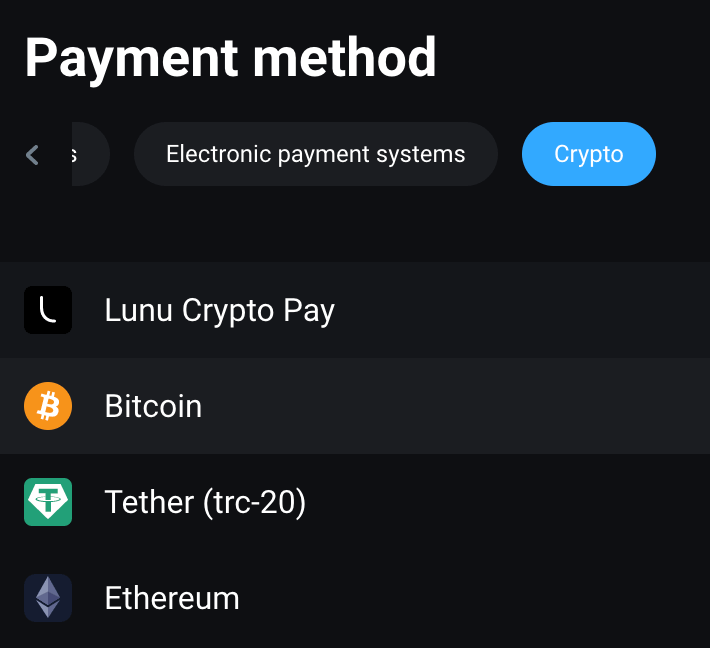 Olymptrade Deposit via Crypto: Bitcoin, ETH, USDT, Lunu Olymptrade Deposit via Crypto: Bitcoin, ETH, USDT, Lunu